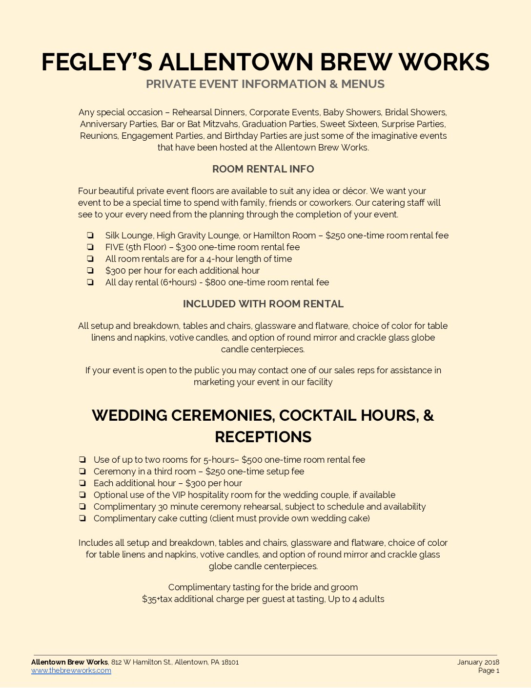 Steelgaarden Lounge Menu