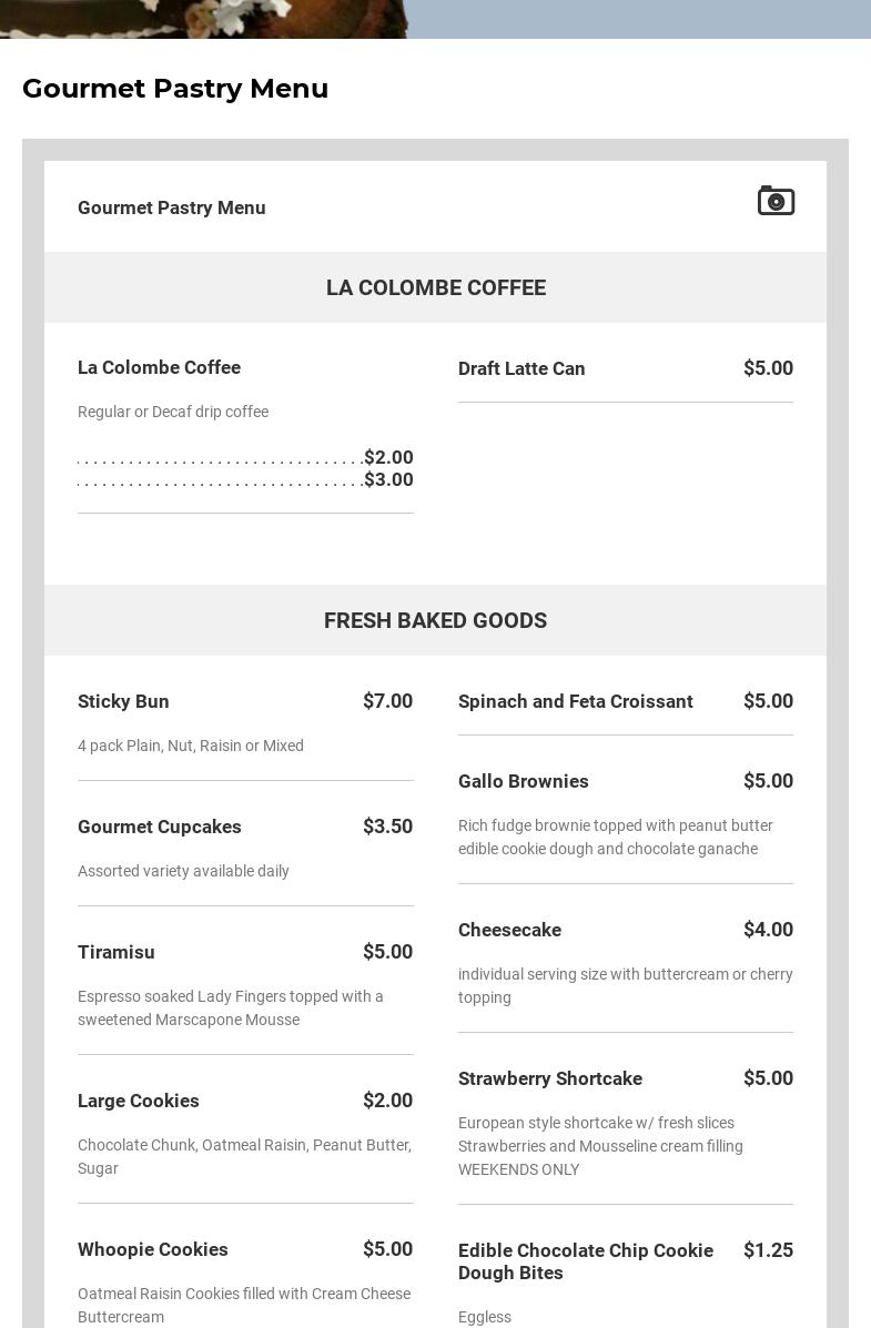 Kriebel's Custom Bakery Menu