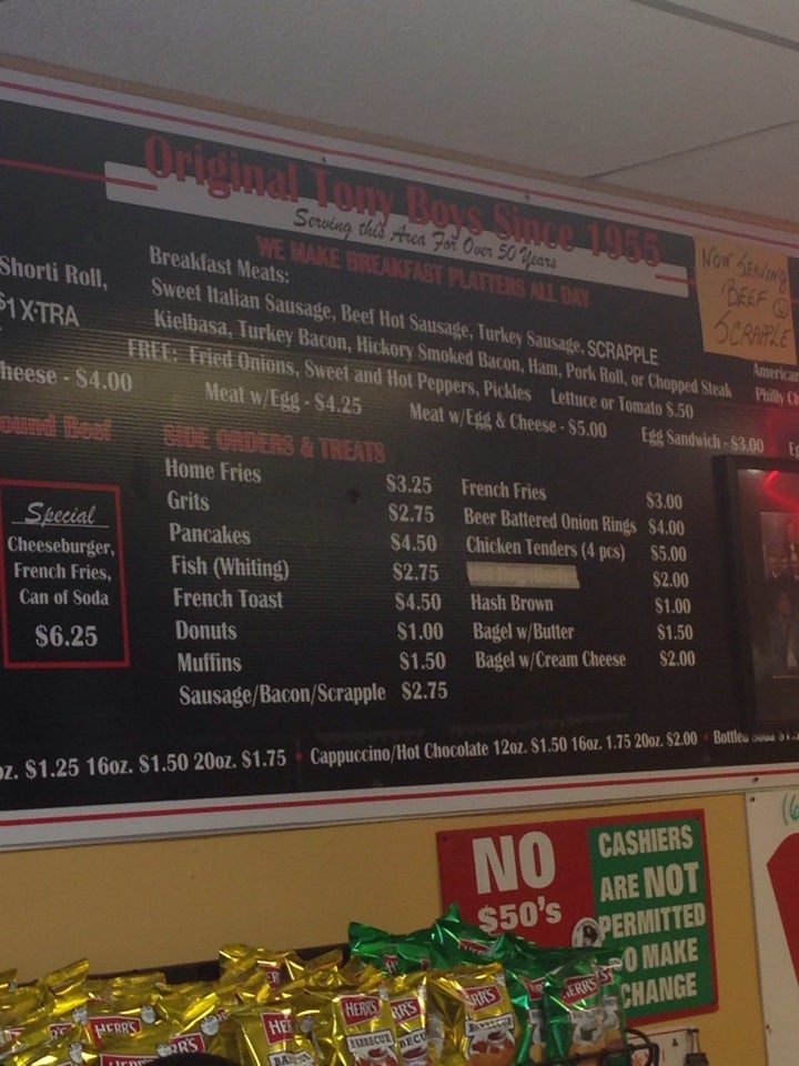 ATM The Original Tony Boys Menu