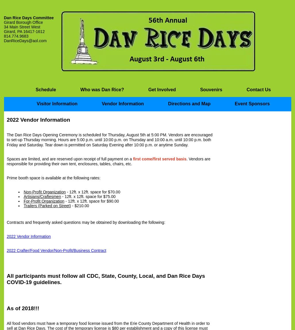 Dan Rice Days Menu