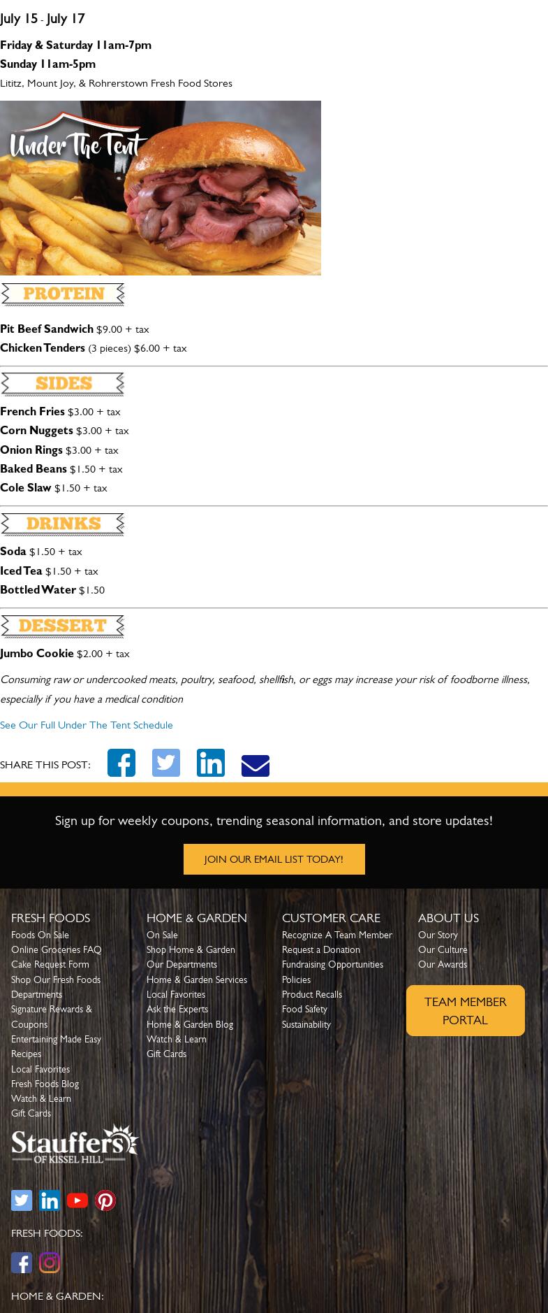 Under The Tent (Seasonal) Menu