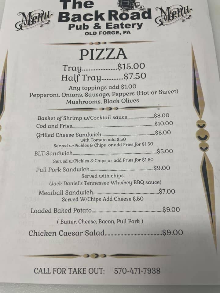 The Backroad Pub & Eatery Menu