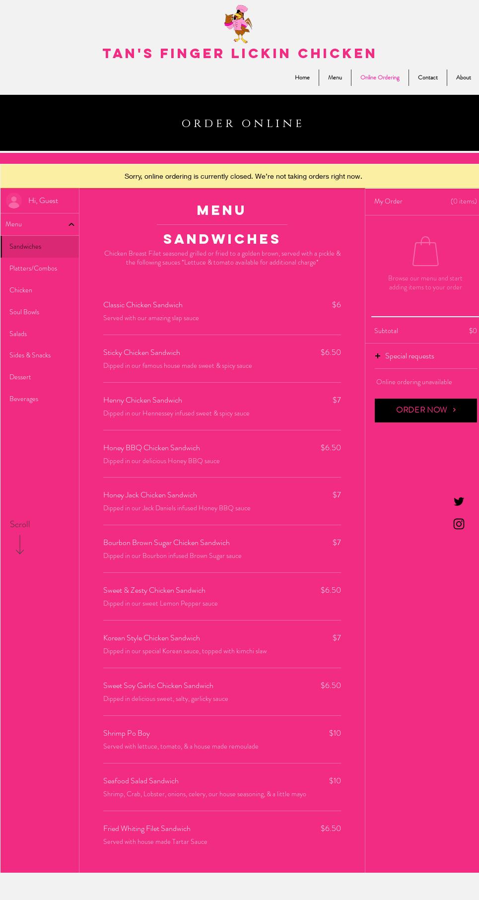 Tan's finger lickin chicken Menu