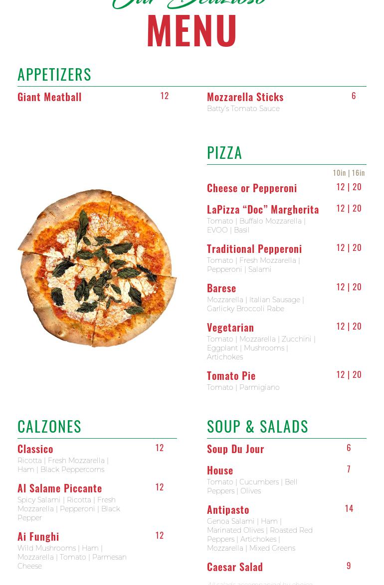 Batty’s Pizzeria Menu
