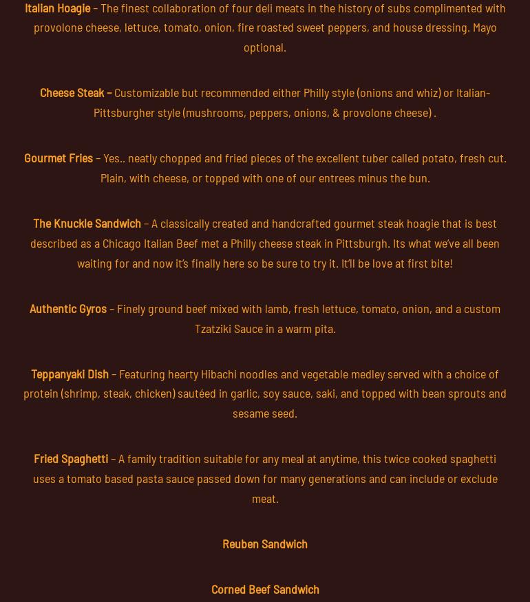 Good To Go Food Services Menu