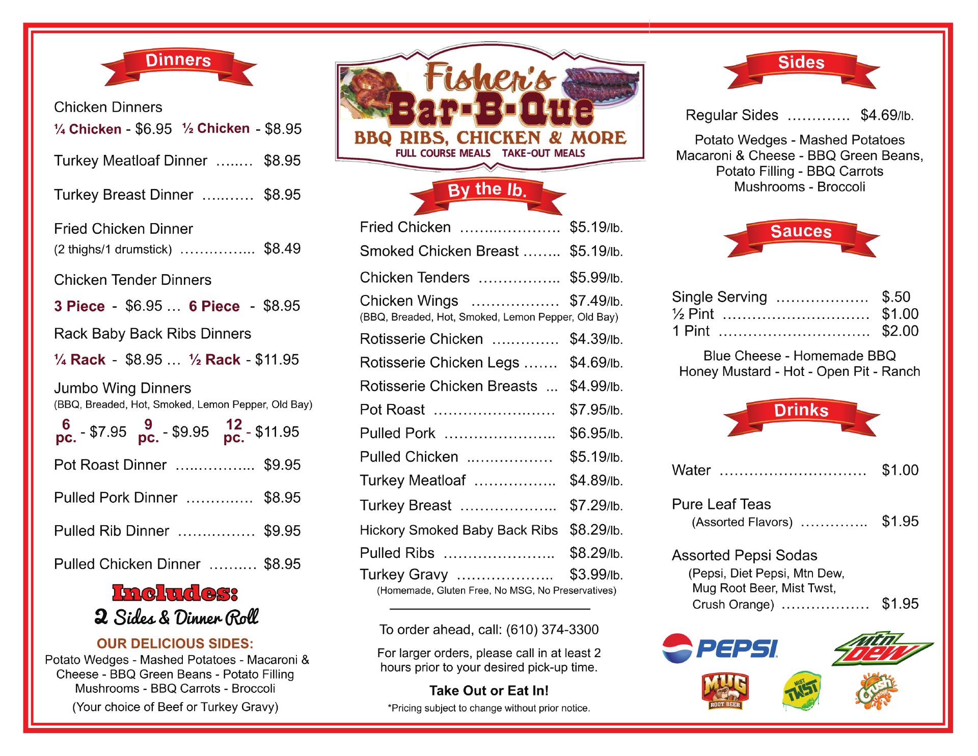 Fishers Barbeque Menu