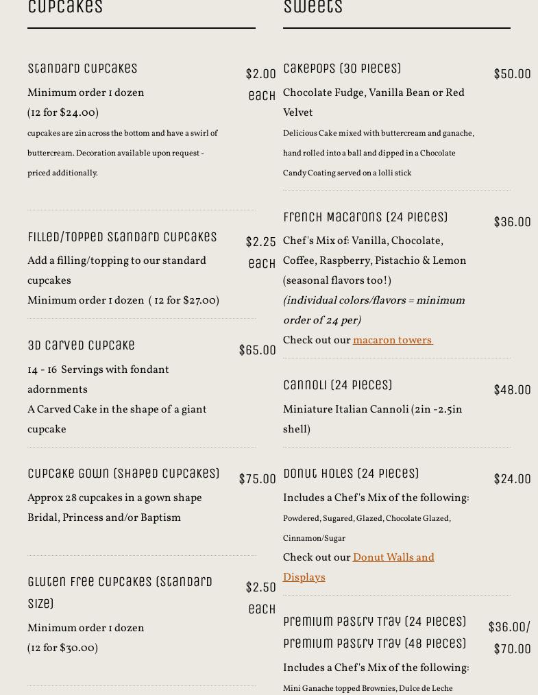 Bella's Bliss Bakery Menu