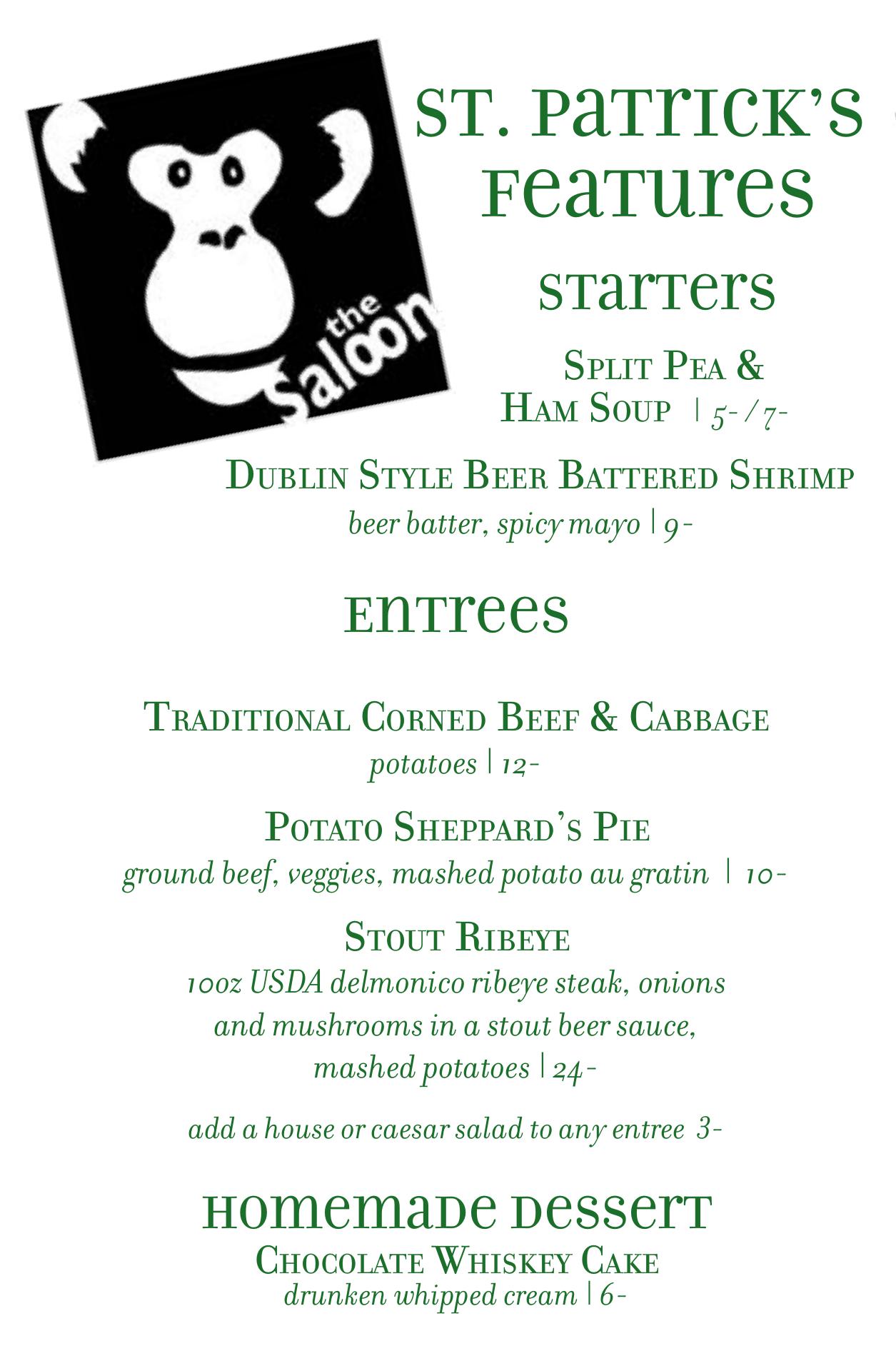 The Saloon Menu