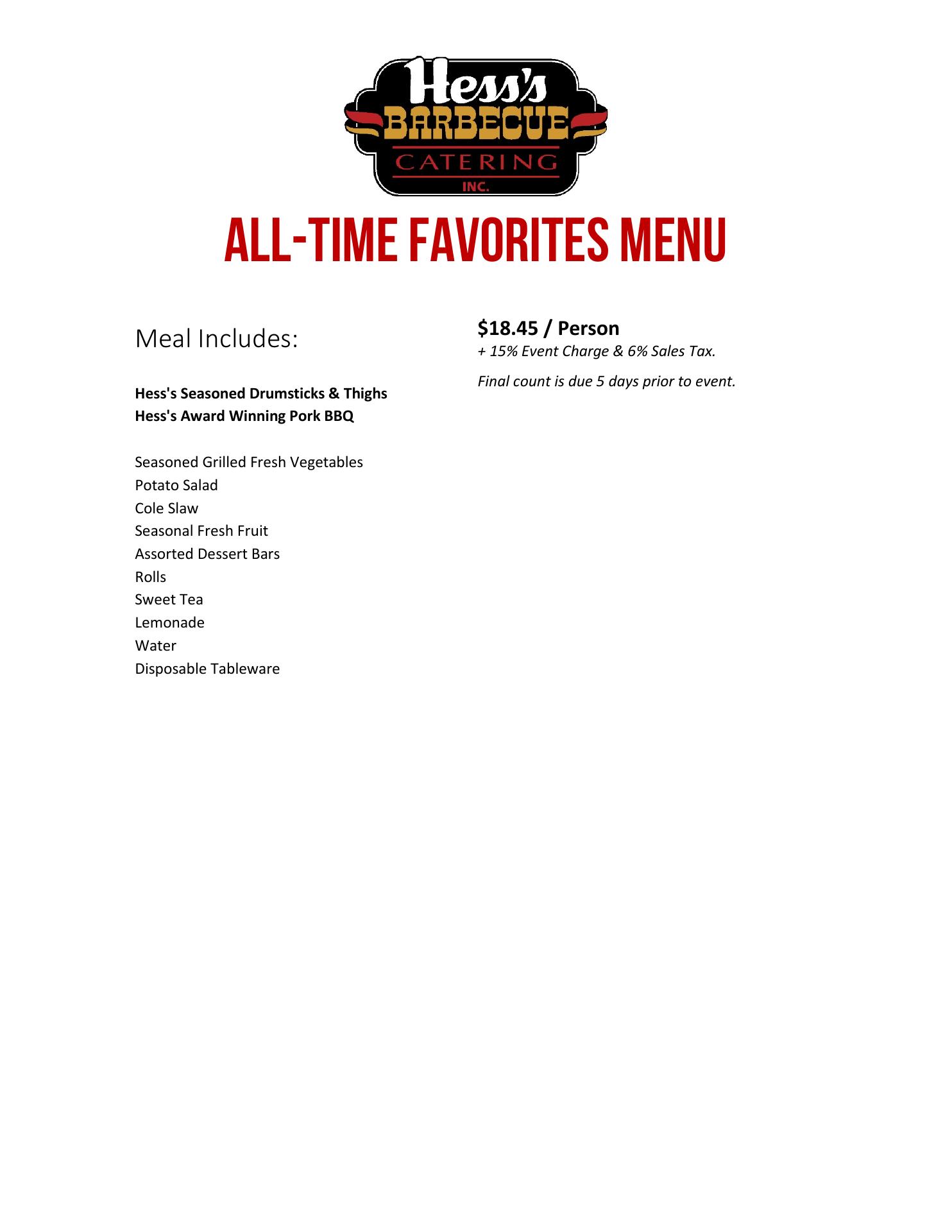 Hess Barbecue Catering Menu