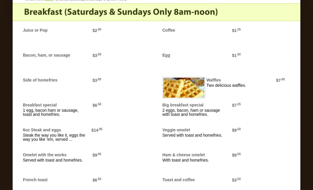 Peakes Tee Menu