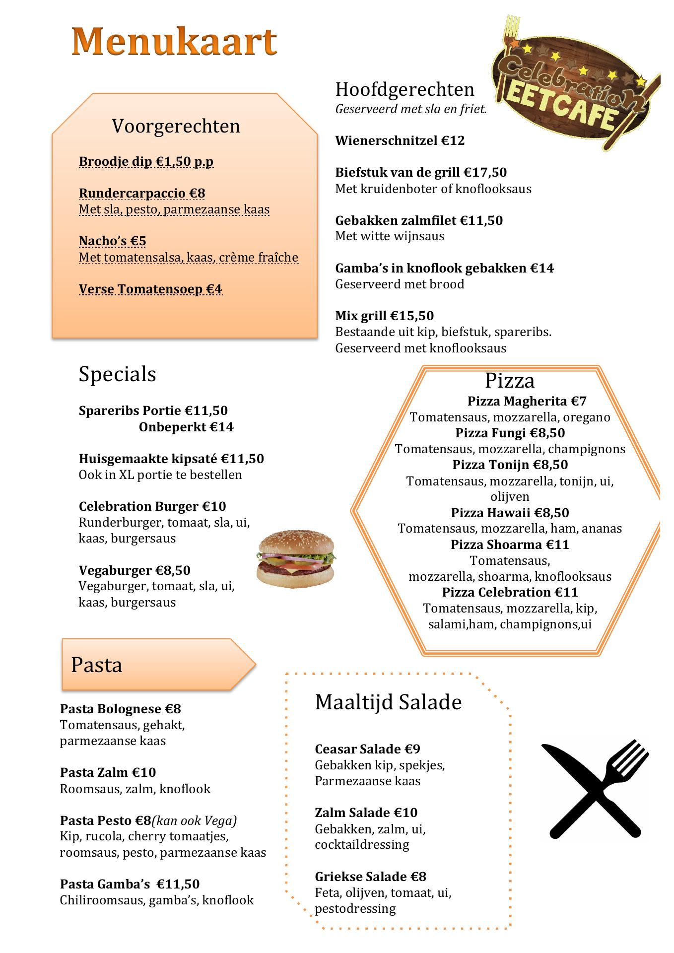 Celebration Club Menu