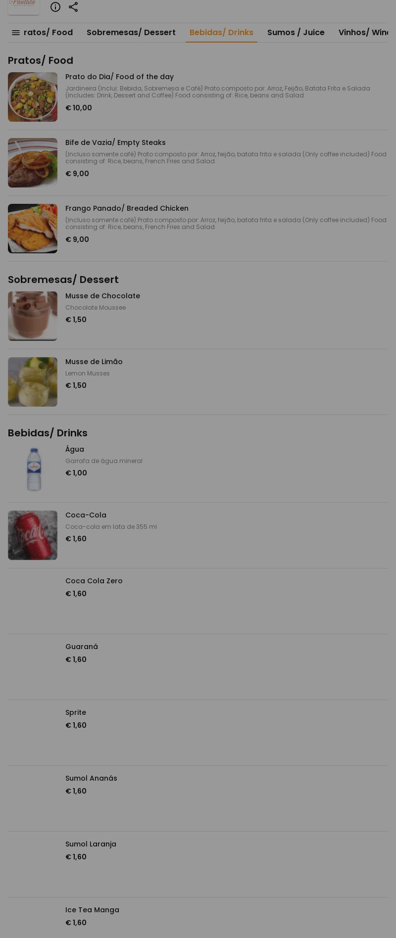 Avenida Paulista Snack Bar & Restaurant Menu