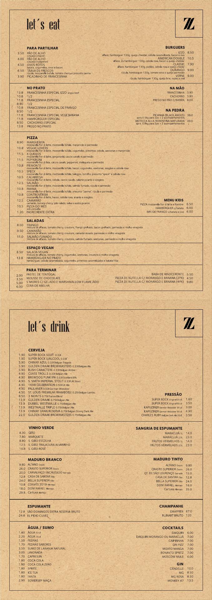 Izzo Eat&Drinks Menu