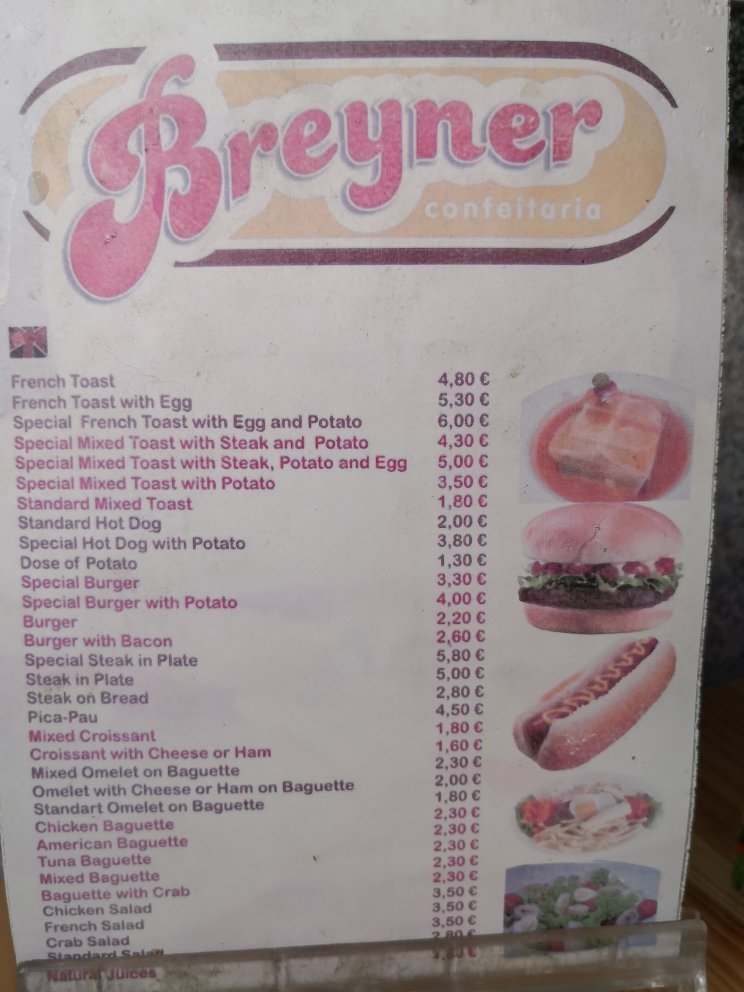 Confeitaria Breiner Lda Menu
