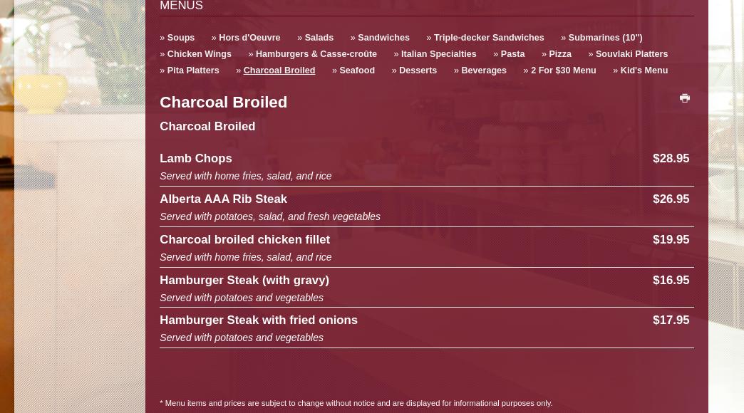 Restaurant Viviry Menu