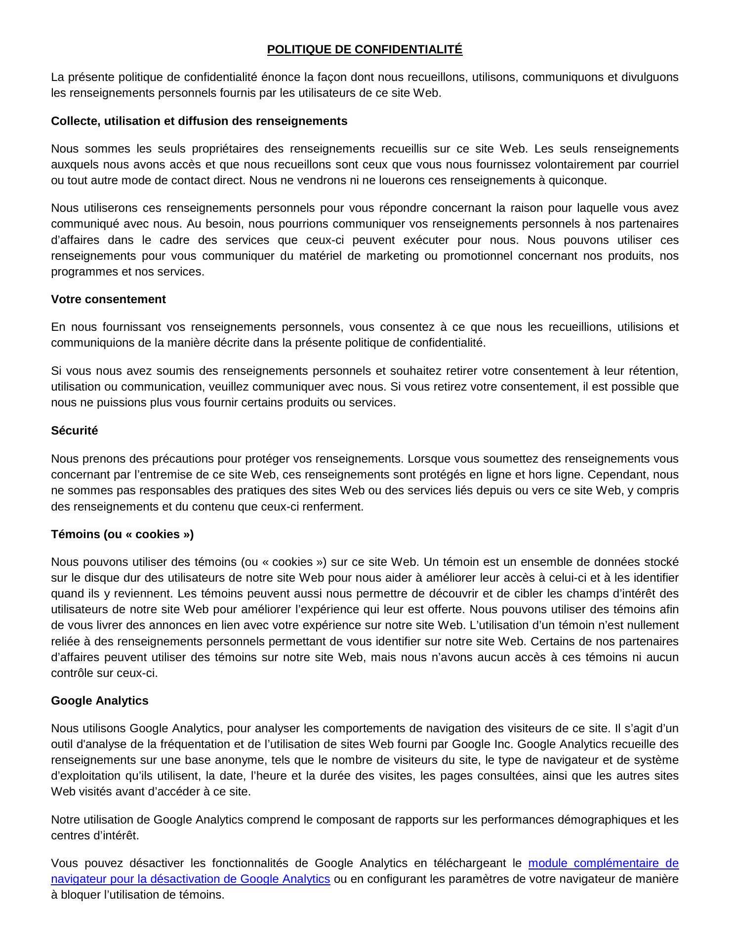 Parc sans gluten Menu