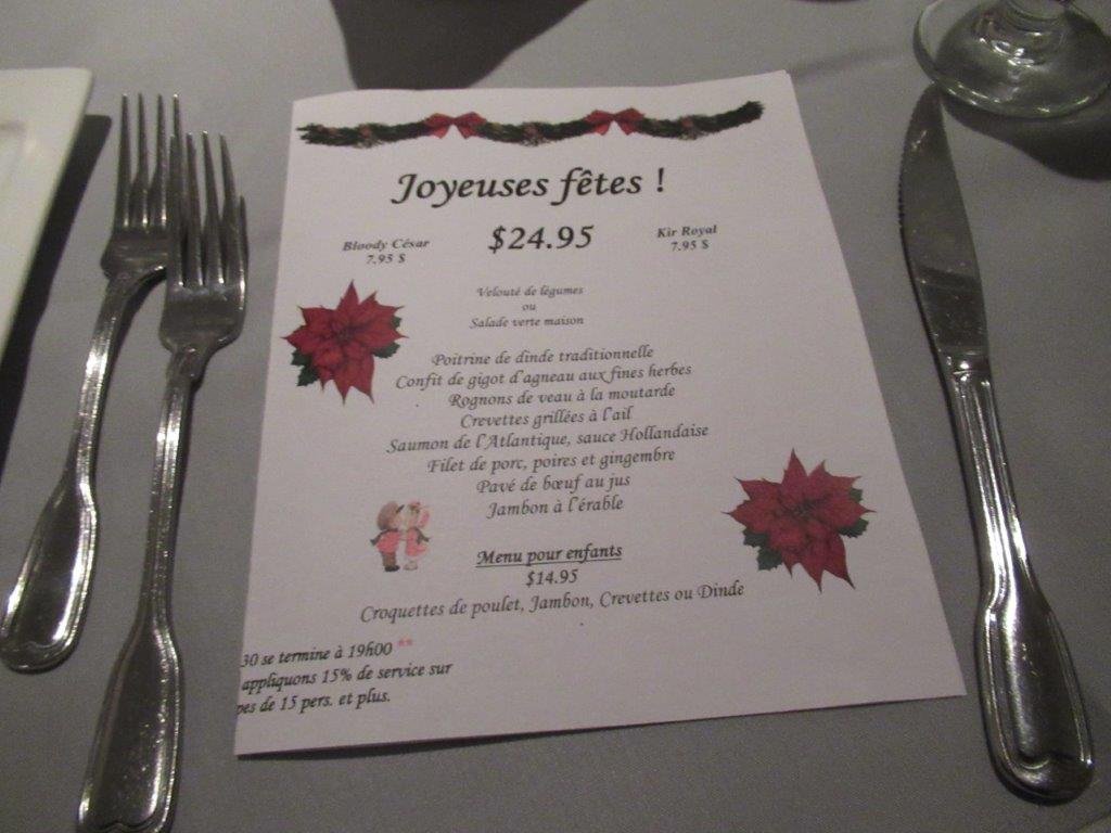 Restaurant Le Taliet Inc. Menu