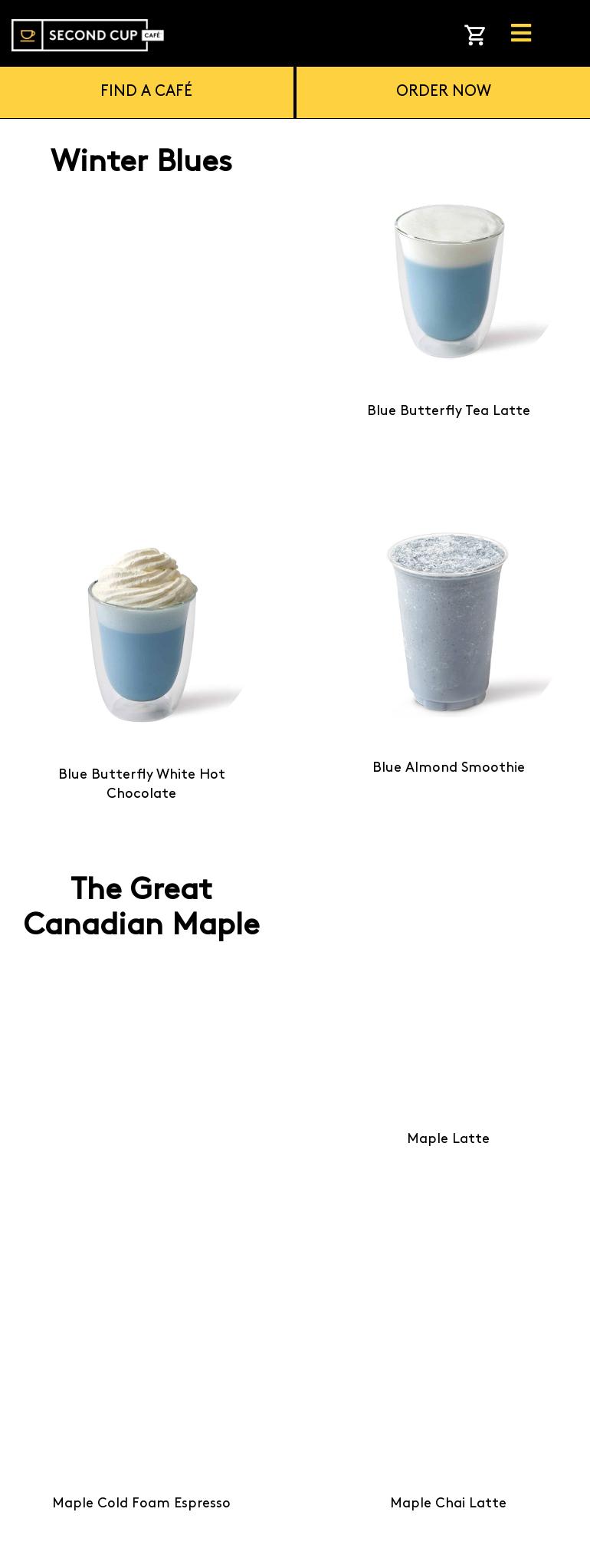 Second Cup Café Menu