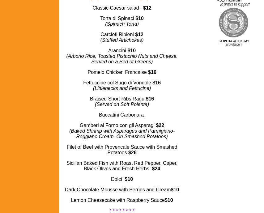 One Ninety Five Franklin St Menu