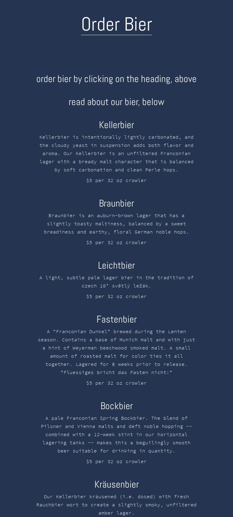 Bierkeller Brewing Company Menu