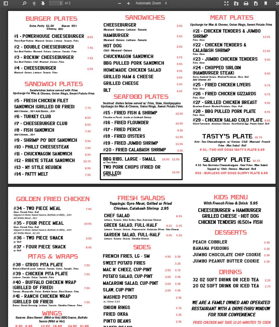 Tasty's Menu
