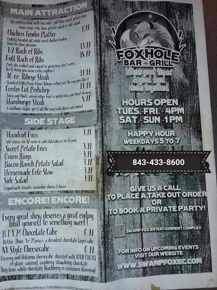 The Fox Hole Menu