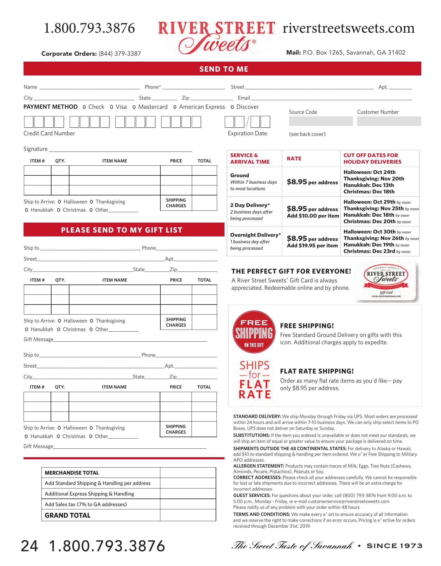 River Street Sweets Menu