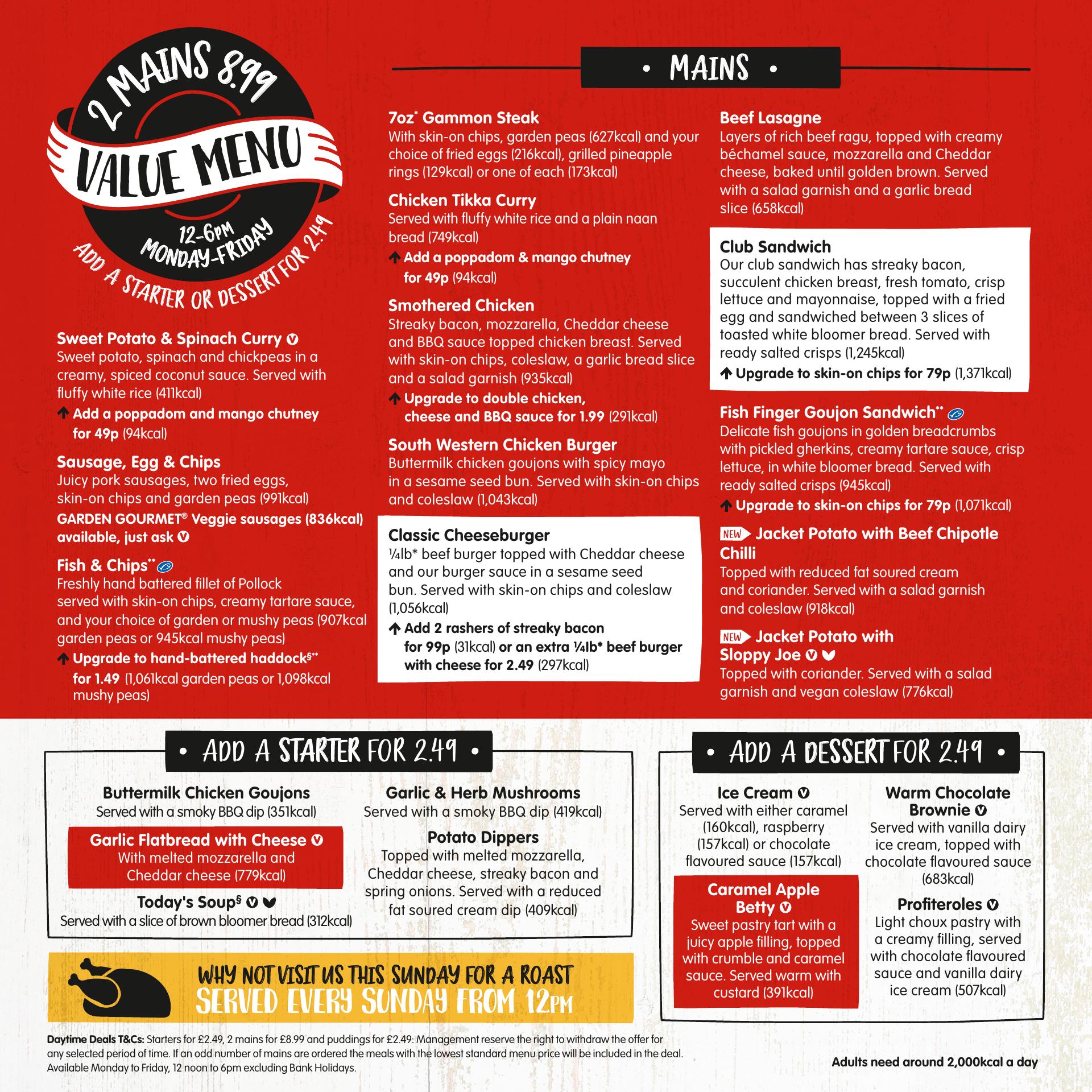 The Kincardine Way Brewers Fayre Menu
