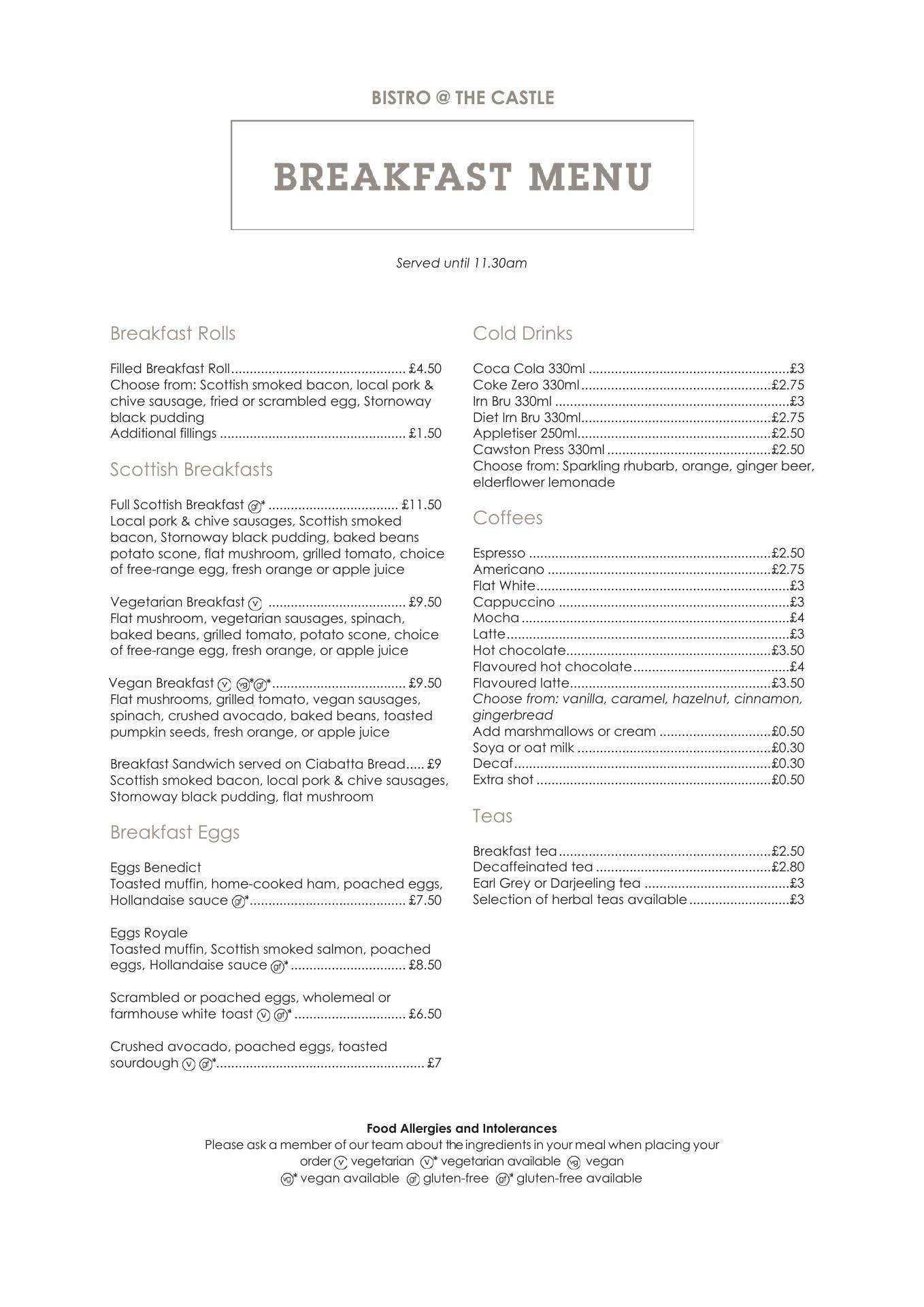 The Black Watch Castle & Museum Menu