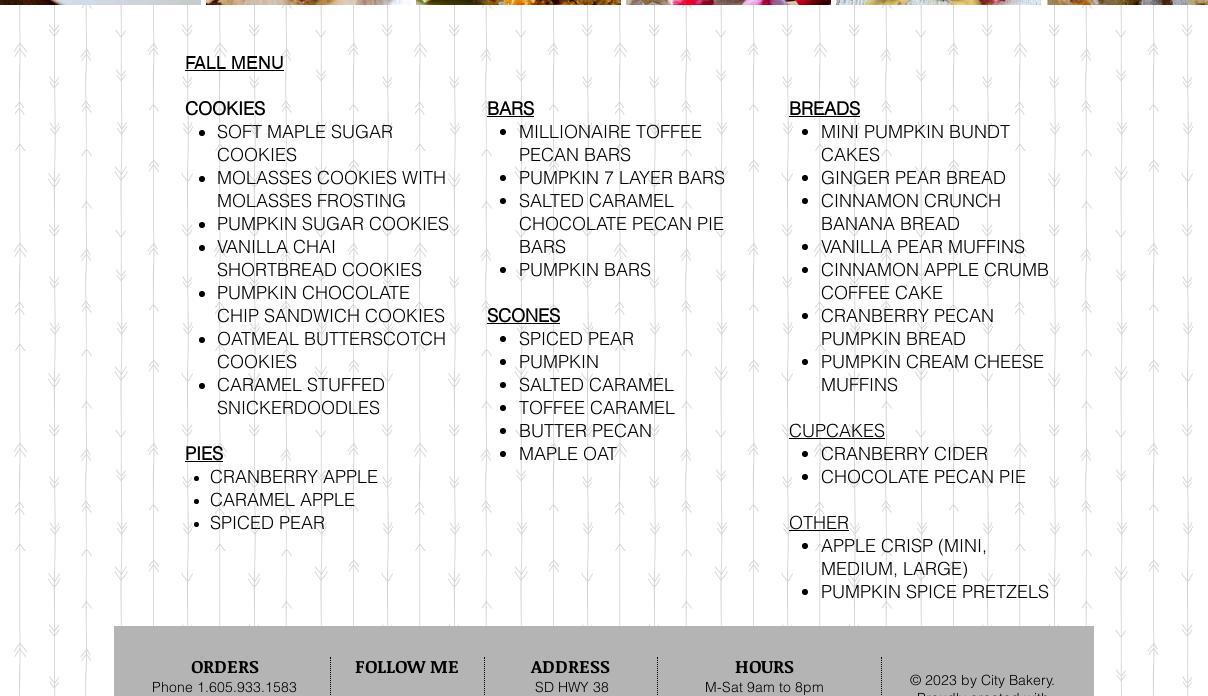a bake occasion Menu