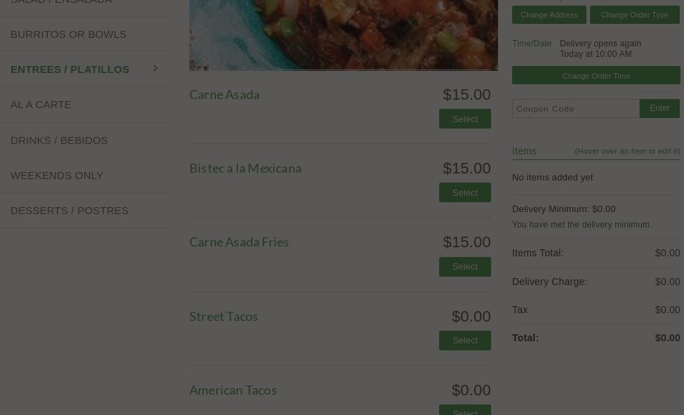 Taqueria Los Dos Hermanos Menu