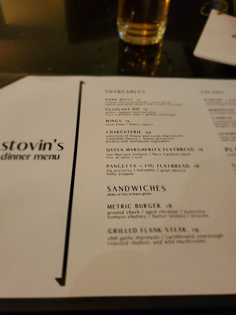 Stovin's Lounge Menu