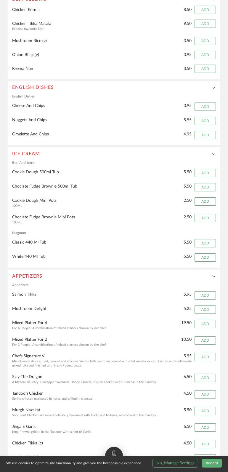 Viceroy Menu