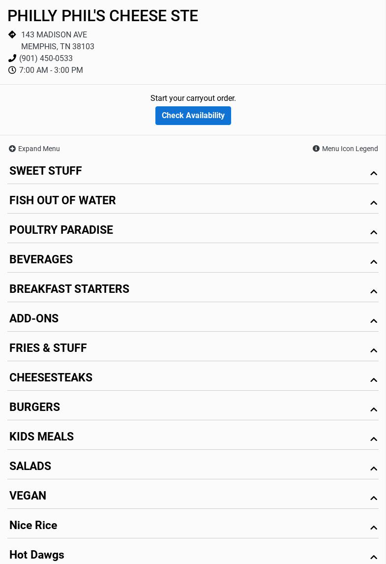 Philly Phil's Cheese Steak Menu