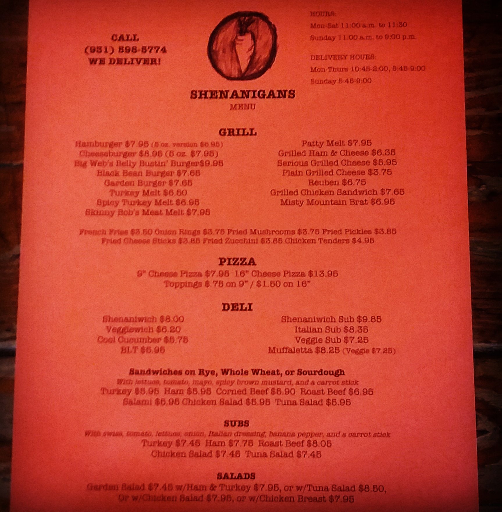 Sewanee Nutrition Menu