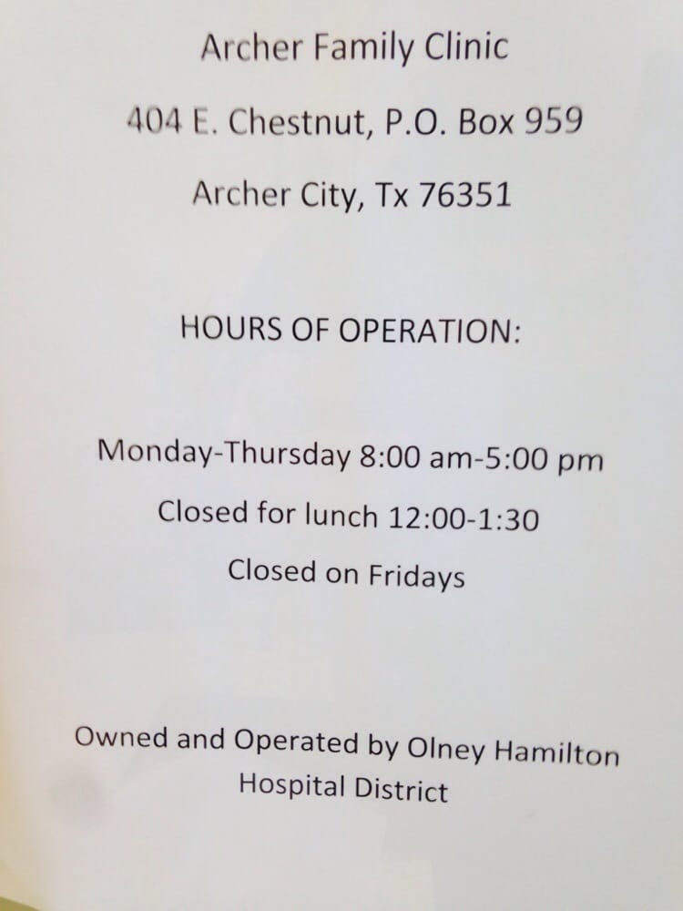 Archer Family Clinic 404 E Chestnut St, Archer City Texas 76351