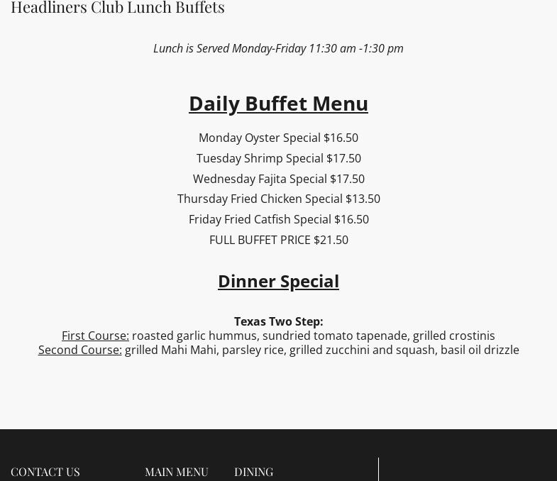 Headliners Club Menu