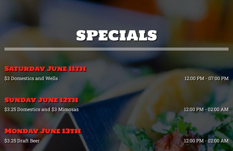 Midway Pub Menu