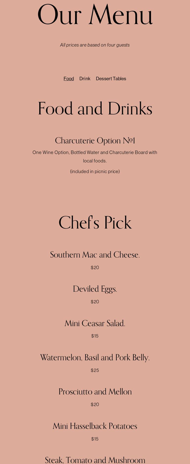 Wild Honey Picnic Co. Menu