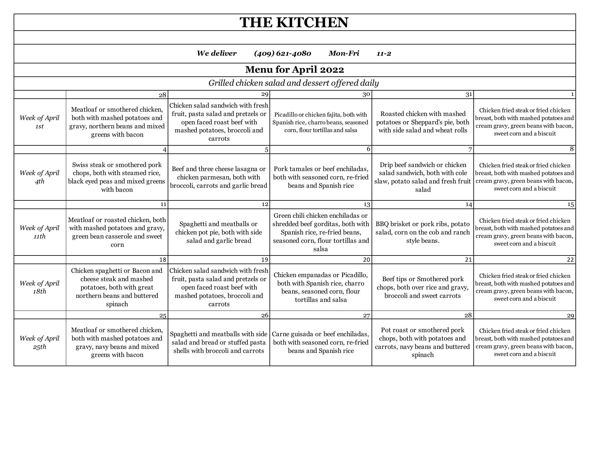 The Kitchen Menu