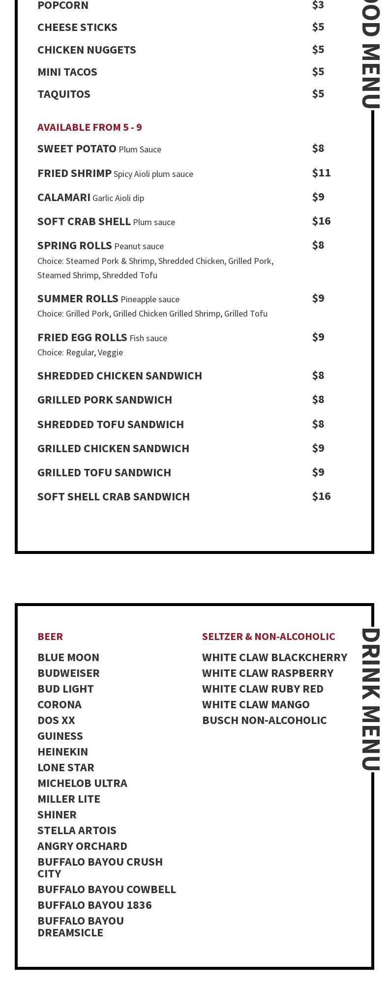 Michael's Outpost Menu
