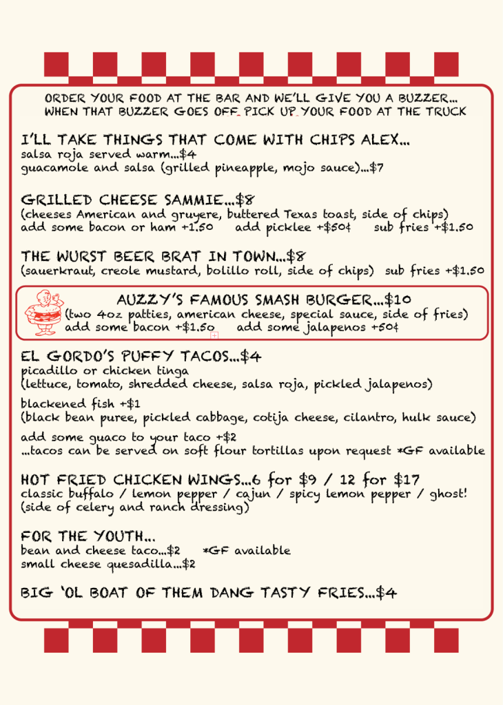 Big Country Organic Brewing Co. Menu