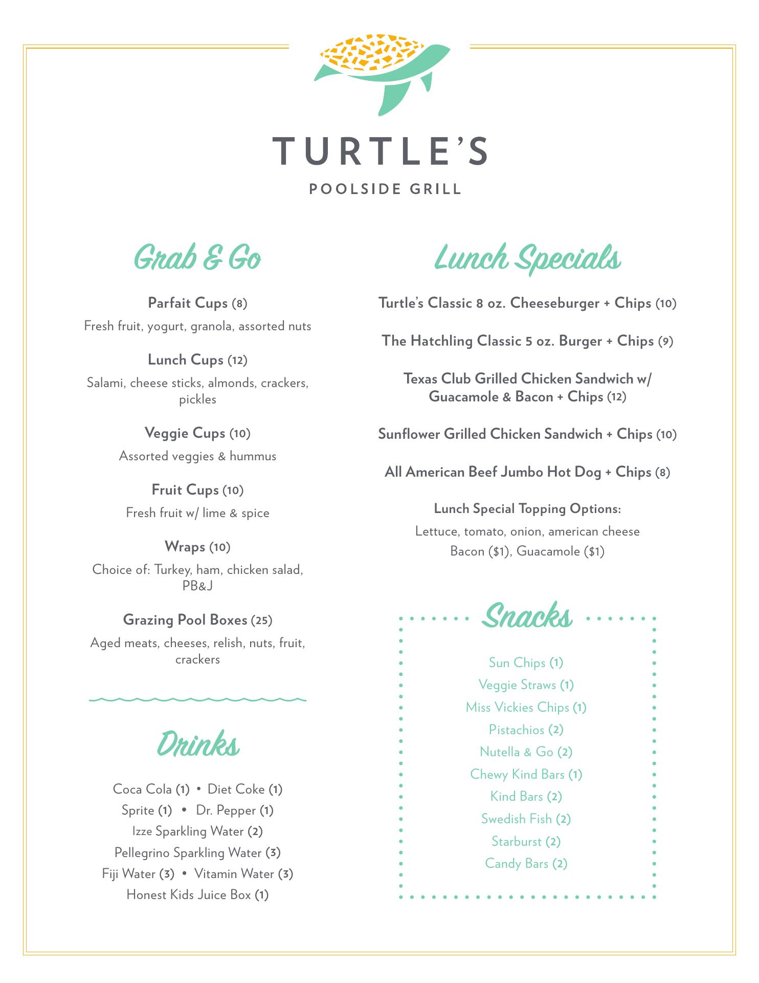 Turtle's Poolside Grill Menu