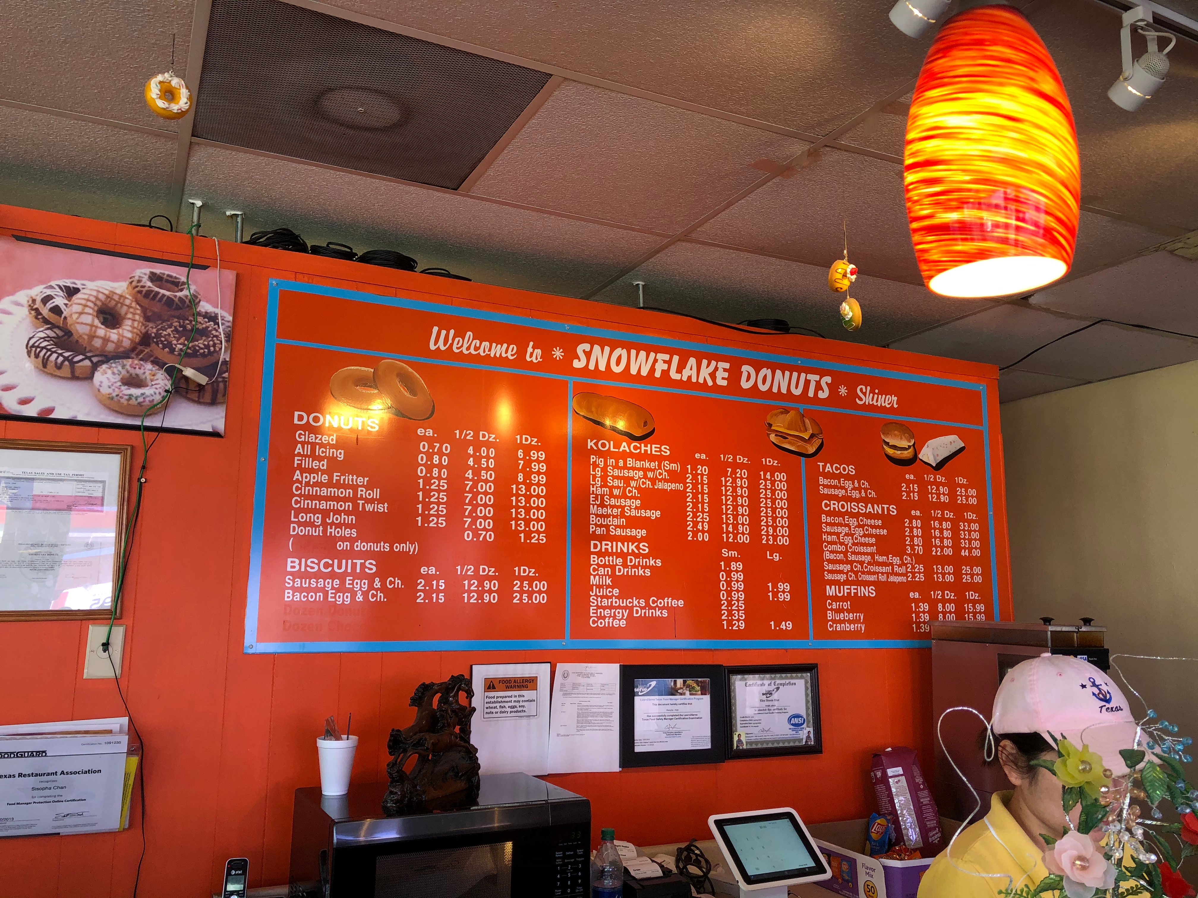 Snow Flake Donuts Menu