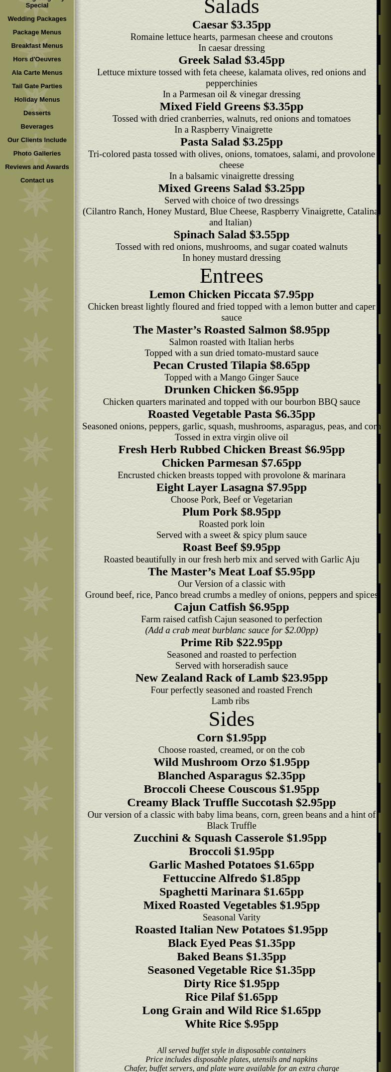 Master Chef Catering Menu