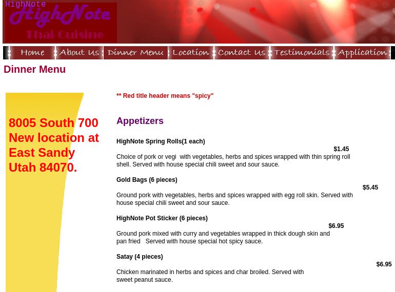 HighNote Thai Cuisine Menu
