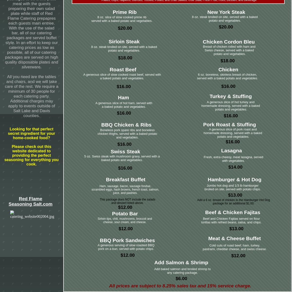 Red Flame Catering Menu