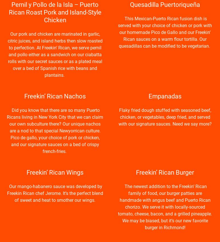 Freekin' Rican Food Carts Menu