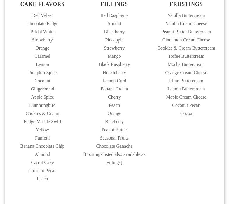 Bazzle’s Bakery Menu