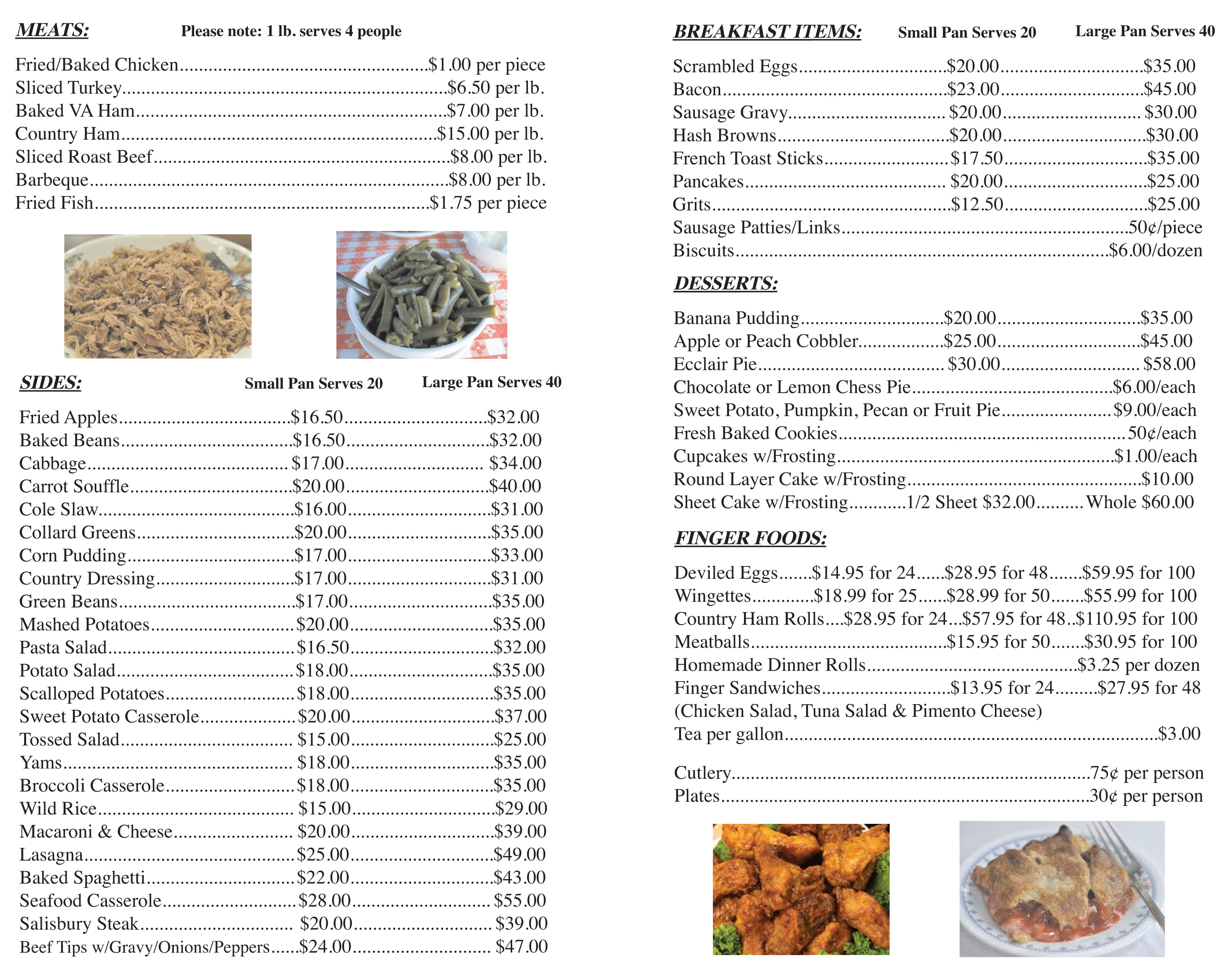 Airfield 4-H Conference Center Menu